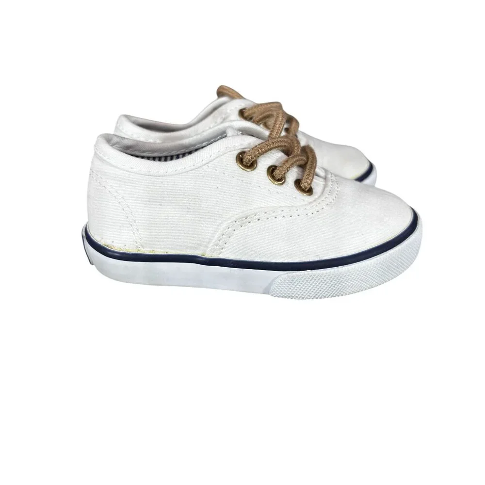 Janie And Jack Toddlers Canvas Sneakers Size 4 White & Beige Rubber Sole